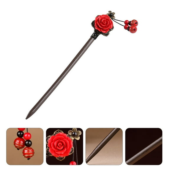 Chinese Hair Stick,Chinese Hair Stick Red Flower Hair Chopsticks Vintage Hairpin for Women