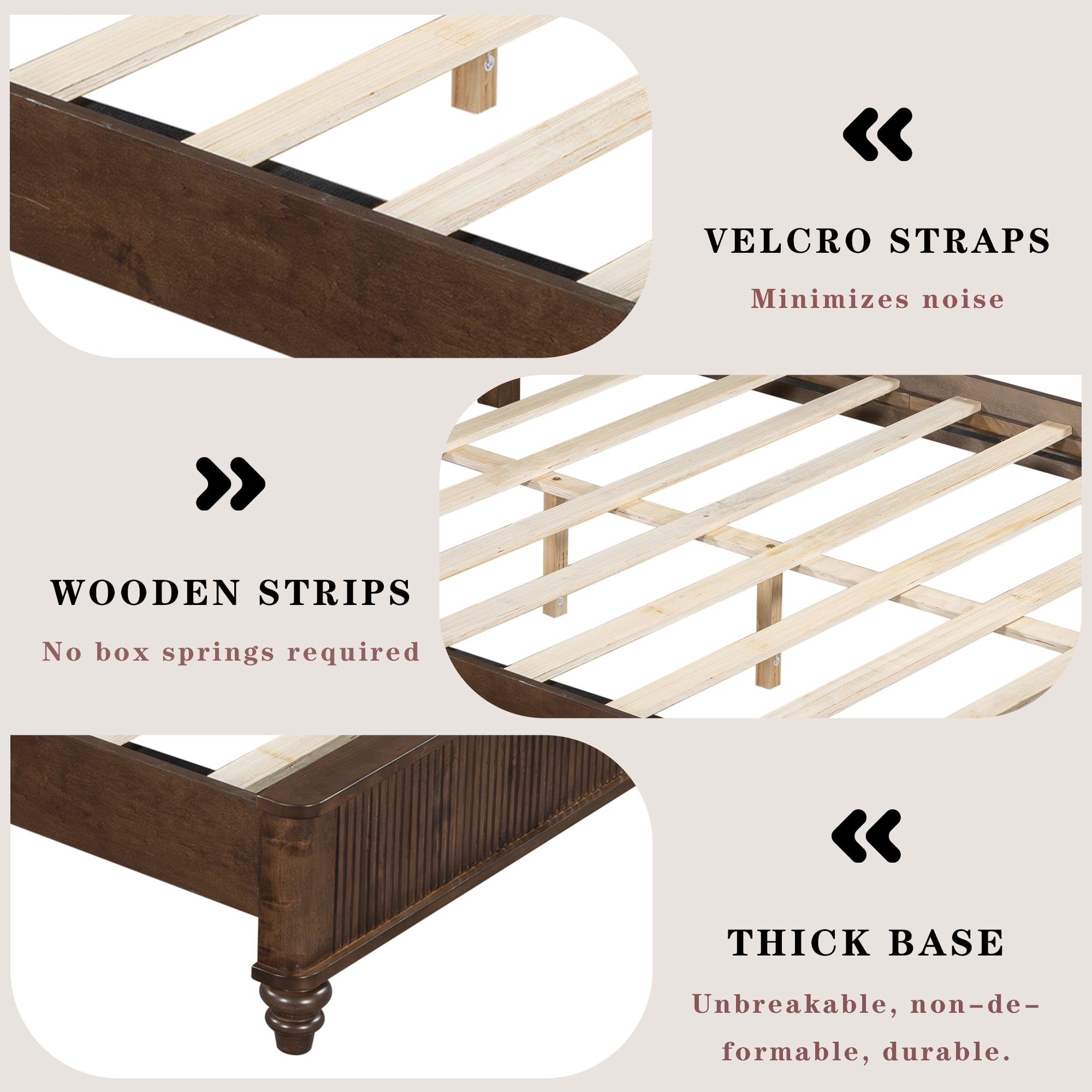 King Size Solid Wood Tall Headboard Platform Bed Frame with Headboard, No Box Spring Needed