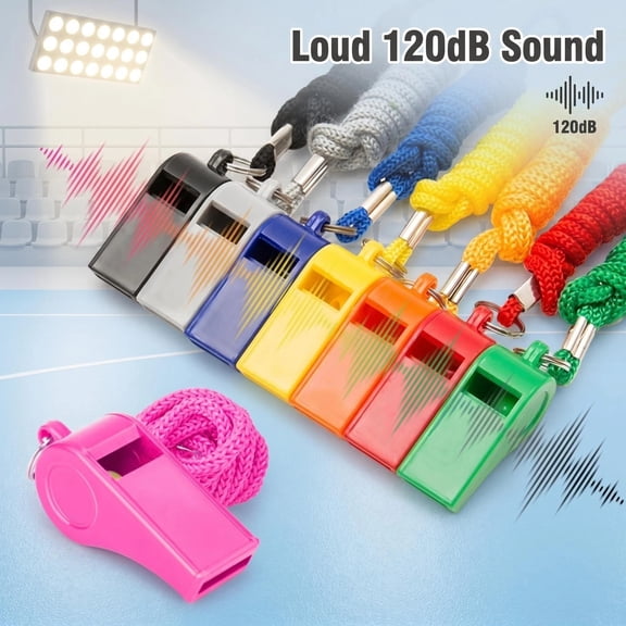 Emlimny 8 Pcs Whistle for Coaches,  Loud 120dB Safety Whistles with Lanyard Plastic Whistles Emergency Training, Super Loud Sports Whistle, Coaches Referee Whistle with Lanyard for Football Sports