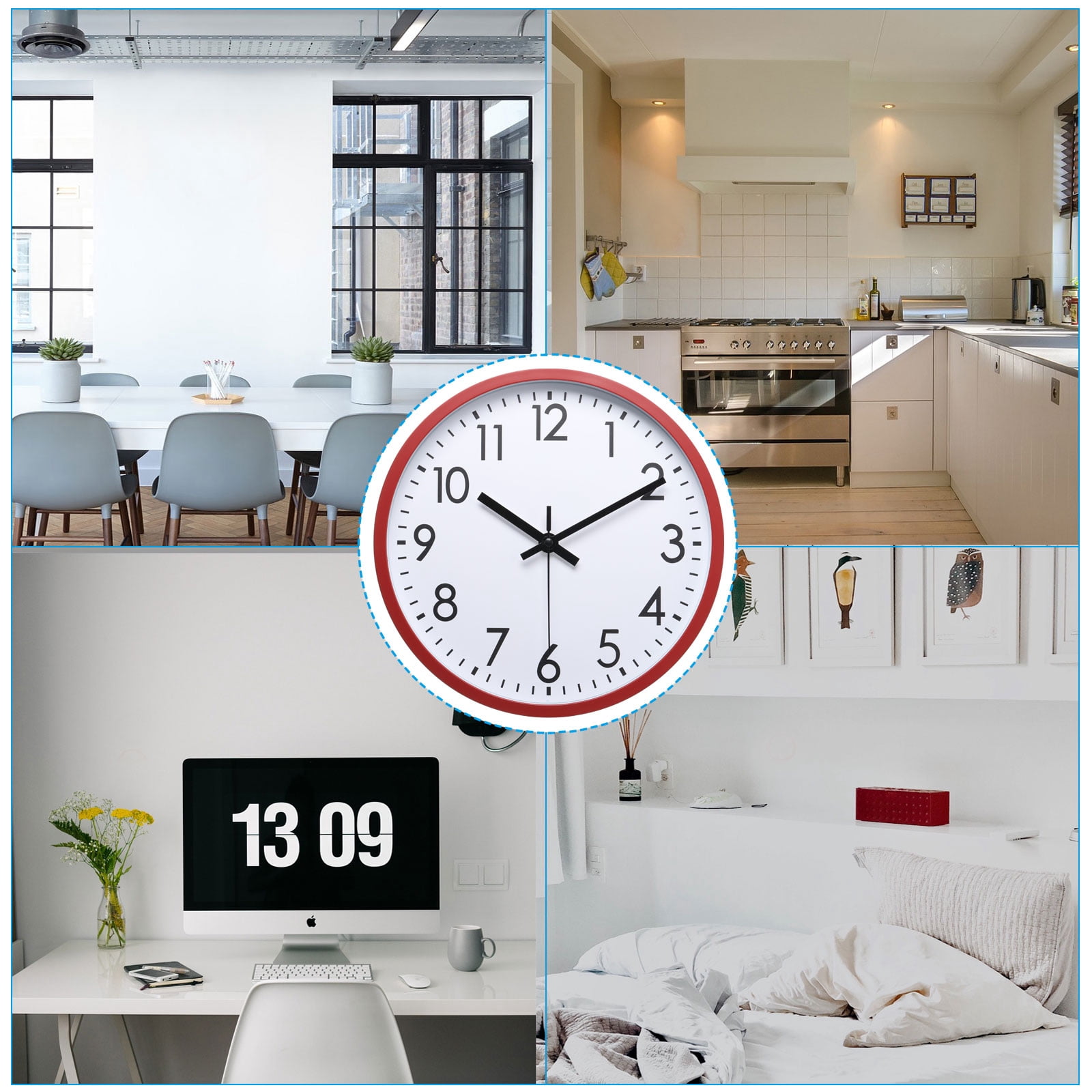 Uxcell 10 inch Wall Clock 3D Number Quartz Battery Operated Silent Non-Ticking Round Wall Clocks Red
