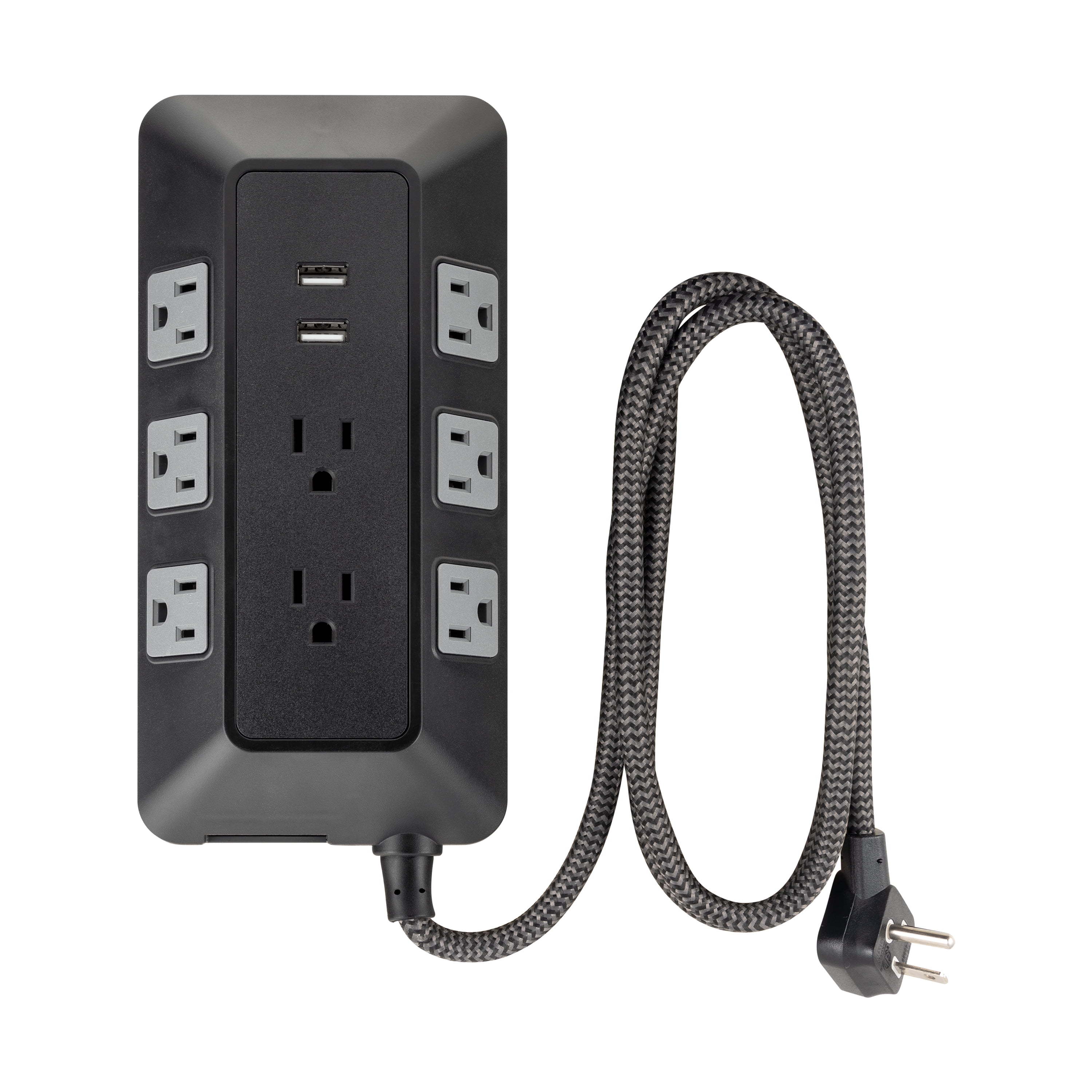 GE Adapt 8-Outlet Surge Protector with USB, Turtle, 1780J, 2 USB-a Ports, 2.4a, 3ft Braided Cord, Black