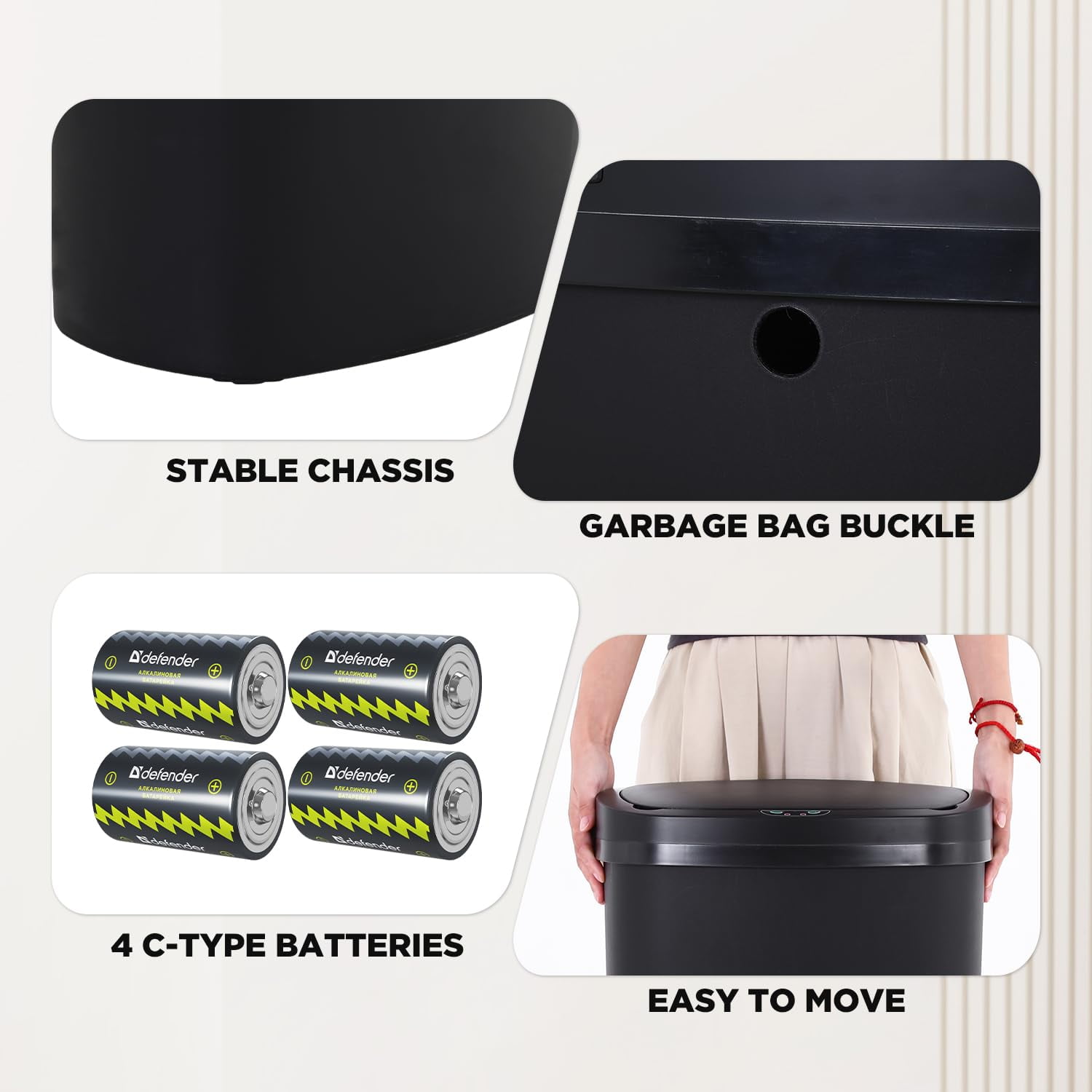 PayLessHere 13Gal Trash Can - Touchless Automatic Lid, Plastic Garbage Can  for Kitchen (1, Black)