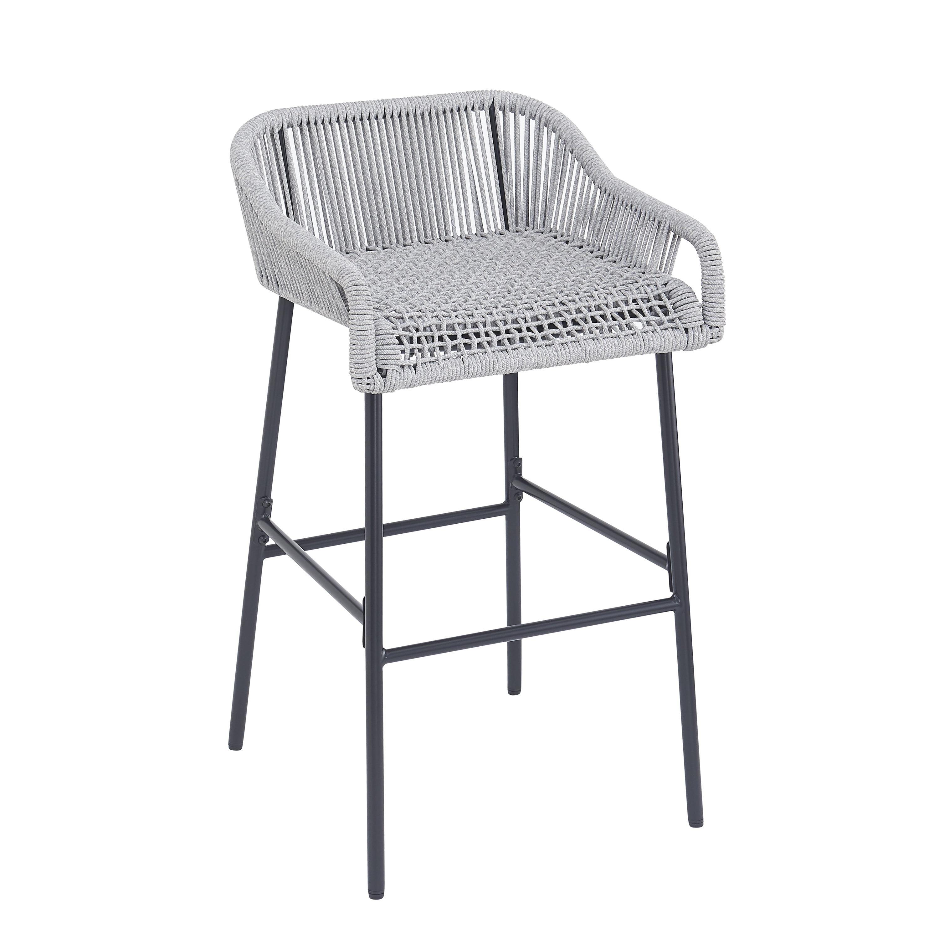 Outdoor Rope Bar Stools Set of 2 for Patio Bar Counter, Light Gray