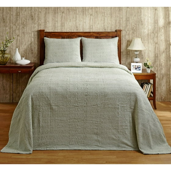 Natick Chenille Bedspread, 96"X110"/Full, Sage