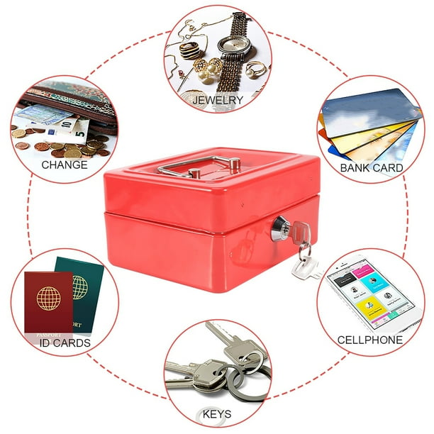 Caja Fuerte De Hierro Para El Hogar Con 6 Compartimentos, Caja De Seguridad Con Cerradura Para Llaves Para Efectivo, Joyas, Monedas, Portátil, Almacenamiento Seguro Para El Hogar