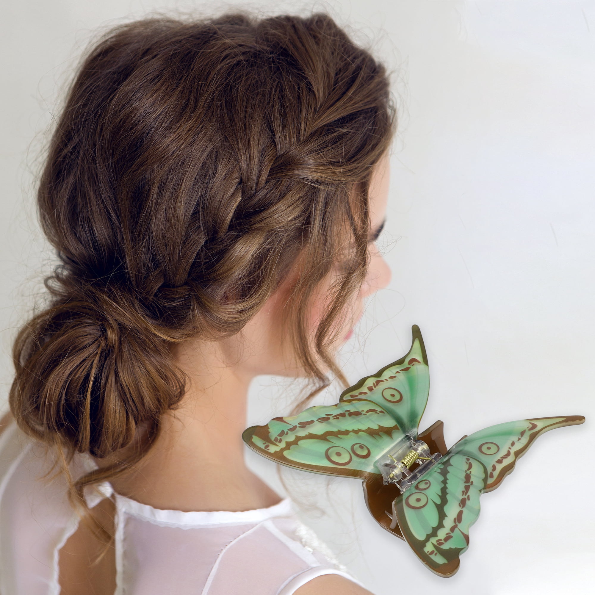 Unique Bargains Butterfly Hair Clips Hairdo Clip for Women 4.13"x3.74"x1.57" Green Brown