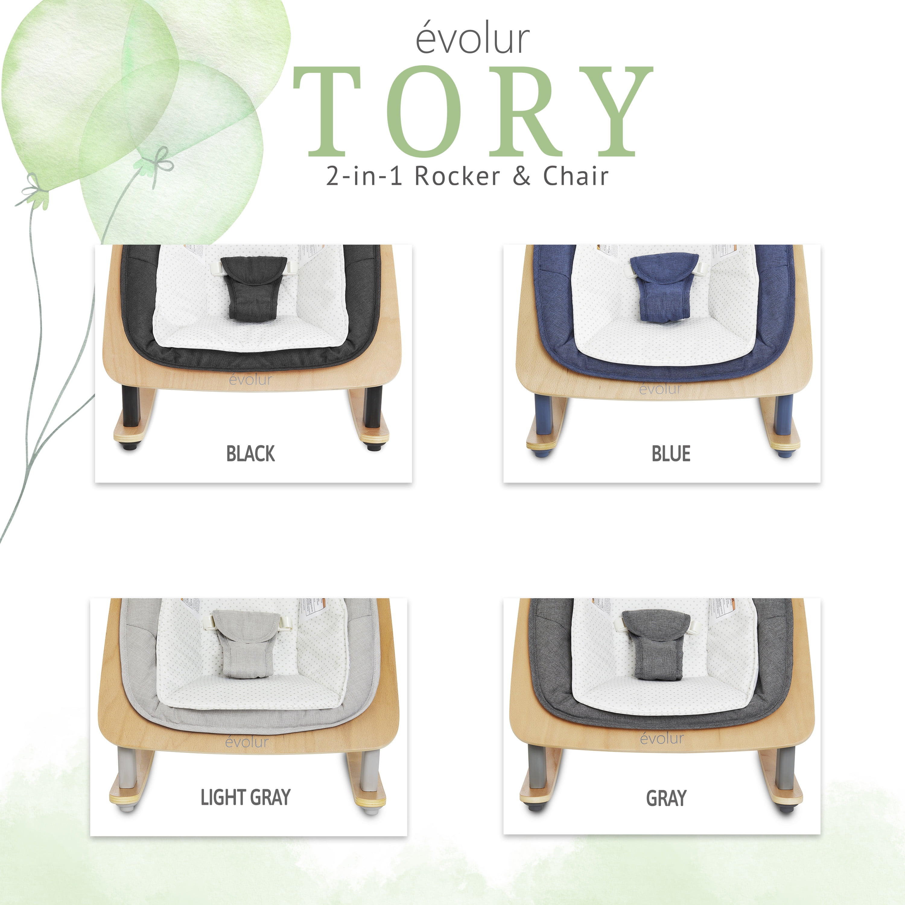 Evolur Tory 2-in-1 Rocker & Chair in Black