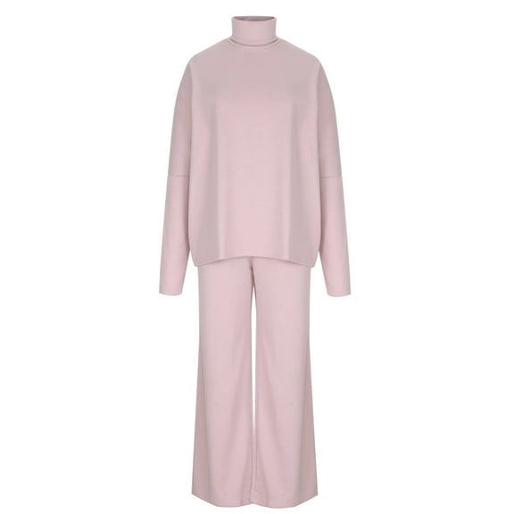Elainilye Fashion Women's Shirts Sets Two Piece Outfit Solid Color Knitted Top And Wide-leg Pants Two-piece Set,Pink