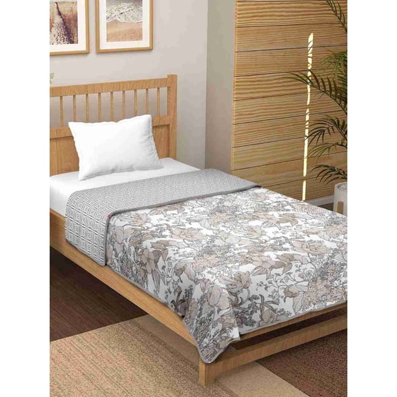 Jinaya's Ethnic Indian Design Floral Printed Reversible Premium Pure Cotton 280 TC 3 Layer Single Bed Size Dohar/ AC Blanket/ Blanket (60"x90" Inches), Pack of 1