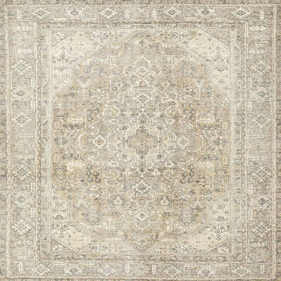 Ahgly Company Machine Washable Indoor Square Traditional Light French Beige Brown Area Rugs, 3' Square