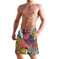 thumbnail image 2 of Dailycode Men's Quick Dry Swim Trunks Beach Shorts Casual Summer Board Shorts with Pockets, Tropical Exotic Leaves, 2 of 8