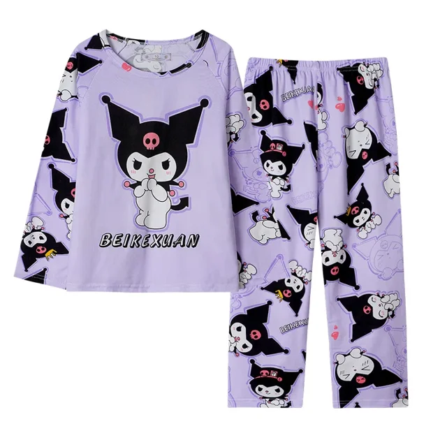 Sanrio 2024 Autumn Children's Milk Silk Pajama Set Kawaii Sanrioed Anime Cinnamoroll Kuromi Pajama Children's Home Clothing