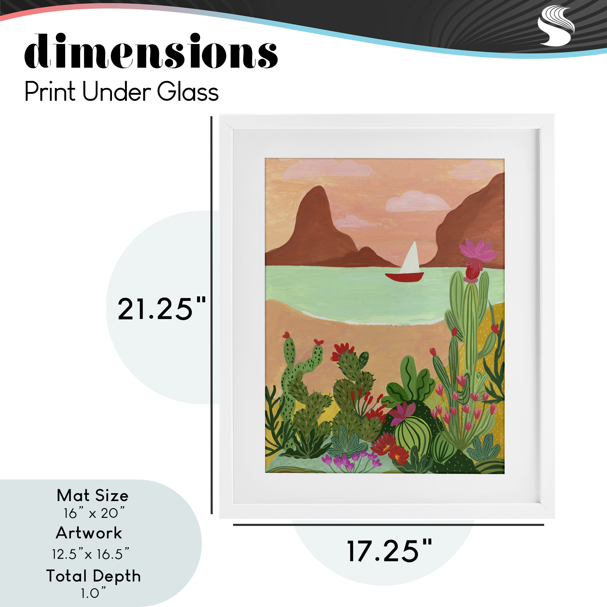 Desert Oasis Boat White Framed Print Under Glass, design by Nabeela Rumi