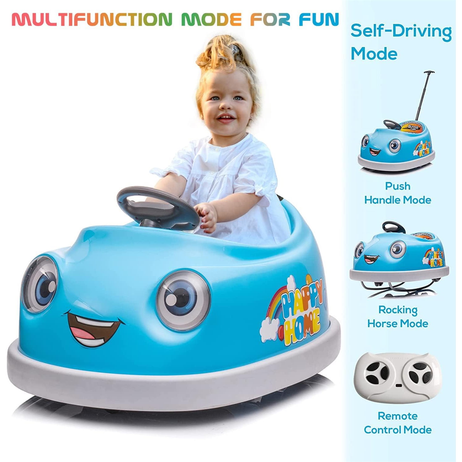 CIPACHO Ride On Bumper Car for Kids, 12V Electric Vehicle Ride on Toys with Remote Control, Colorful Flashing Lights, Battery Powered, with Pushrod Dinner Plate USB, Blue CIPACHO Ride On Bumper Car for Kids, 12V Electric Vehicle Ride on Toys with Remote Control, Colorful Flashing Lights, Battery Powered, with Pushrod Dinner Plate USB, Blue