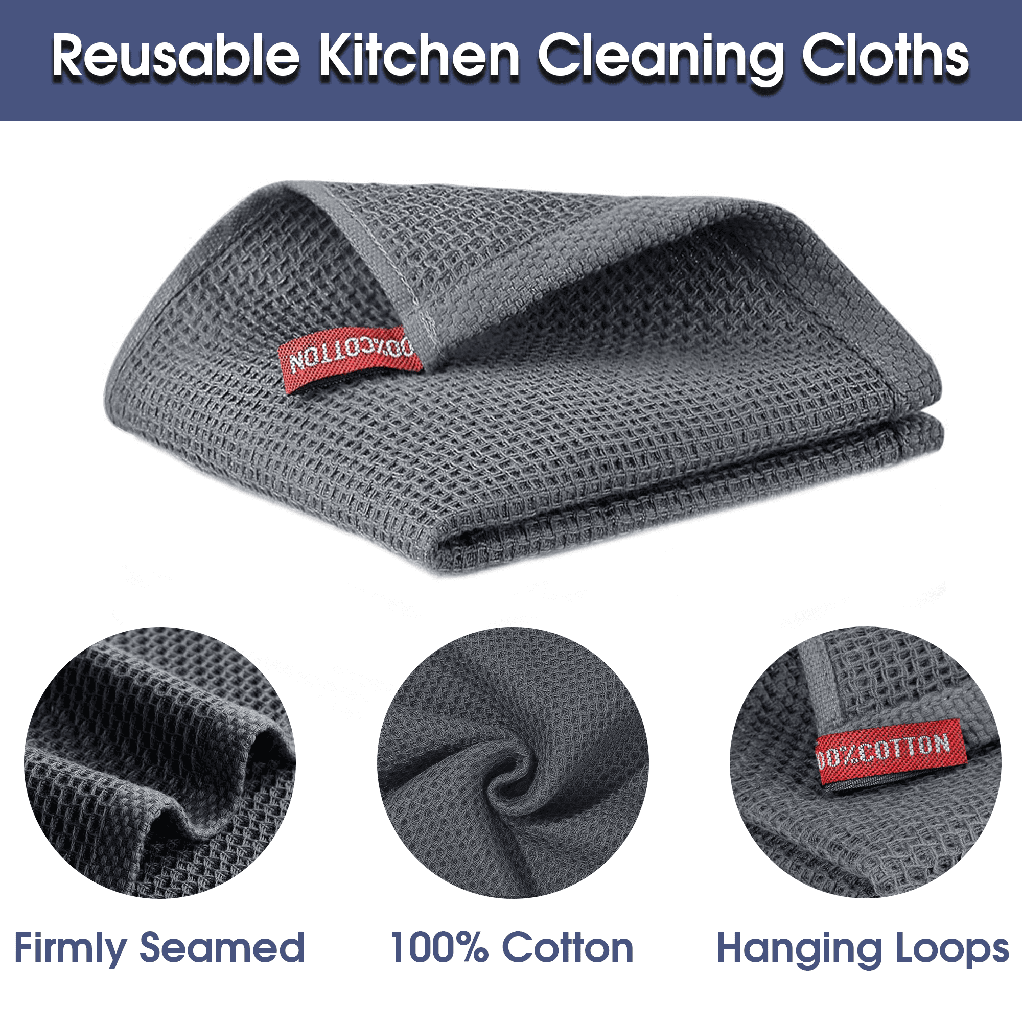 Kitchen Towels 6-Pack Kitchen Dish Cloths, Ultra Absorbent, Quick Drying, Cotton Waffle Kitchen Dishcloths, Reusable Dish Towels, 12 x 12 Inches