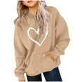 thumbnail image 3 of Elvqul Oversize Sweatshirts for Girls Hooded Tops Pullovers Khaki Heart Print with Pocket 10-12 Graphic Girls Hoodies Long Sleeve, 3 of 7