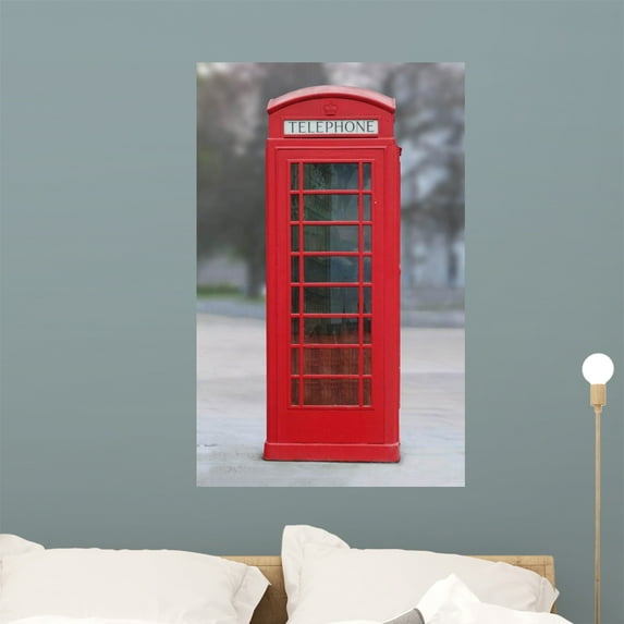 Red London Phone Booth Wall Mural by Wallmonkeys Peel and Stick Graphic (36 in H x 23 in W) WM105770