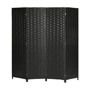 4 Panels Folding Room Screen Divider Hand-Woven Design Room Divider 6ft High Fiber Free-Standing Privacy Screen Suitable for Living Room and Study, Black