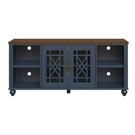 Pemberly Row 60" Vintage TV Stand with Carved Doors for TVs Up to 70" in Navy