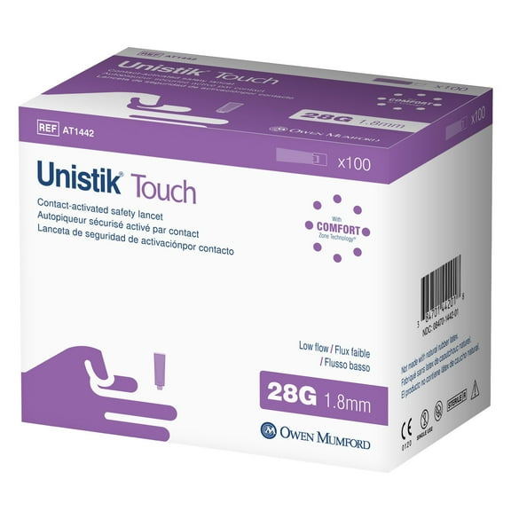 Unistik Touch Low Flow Safety Lancets, 28G X 1.8mm, 100 Count