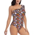 thumbnail image 3 of Sikiie Pumpkin And Flying Bat1 Print Women One Piece Swimsuits Tummy Control One Shoulder Bathing Suits Ruffle Swimwear, From S to XXL-Medium, 3 of 6
