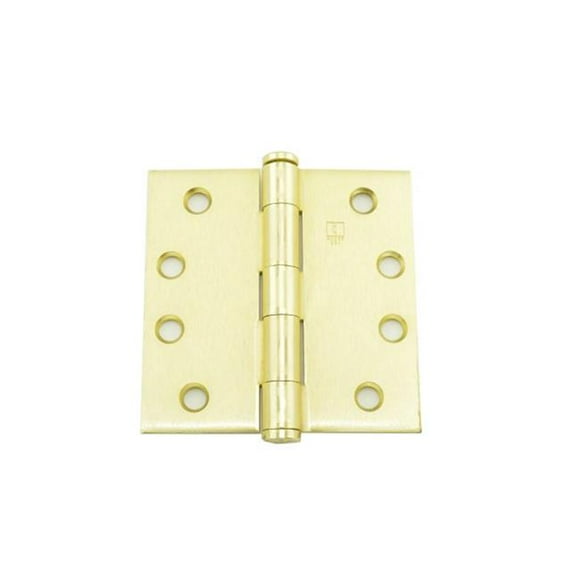 Hager 127944 4 x 4 in. Full Mortise Five Knuckle Plain Bearing Standard Weight Hinge, No. 008555 Satin Brass