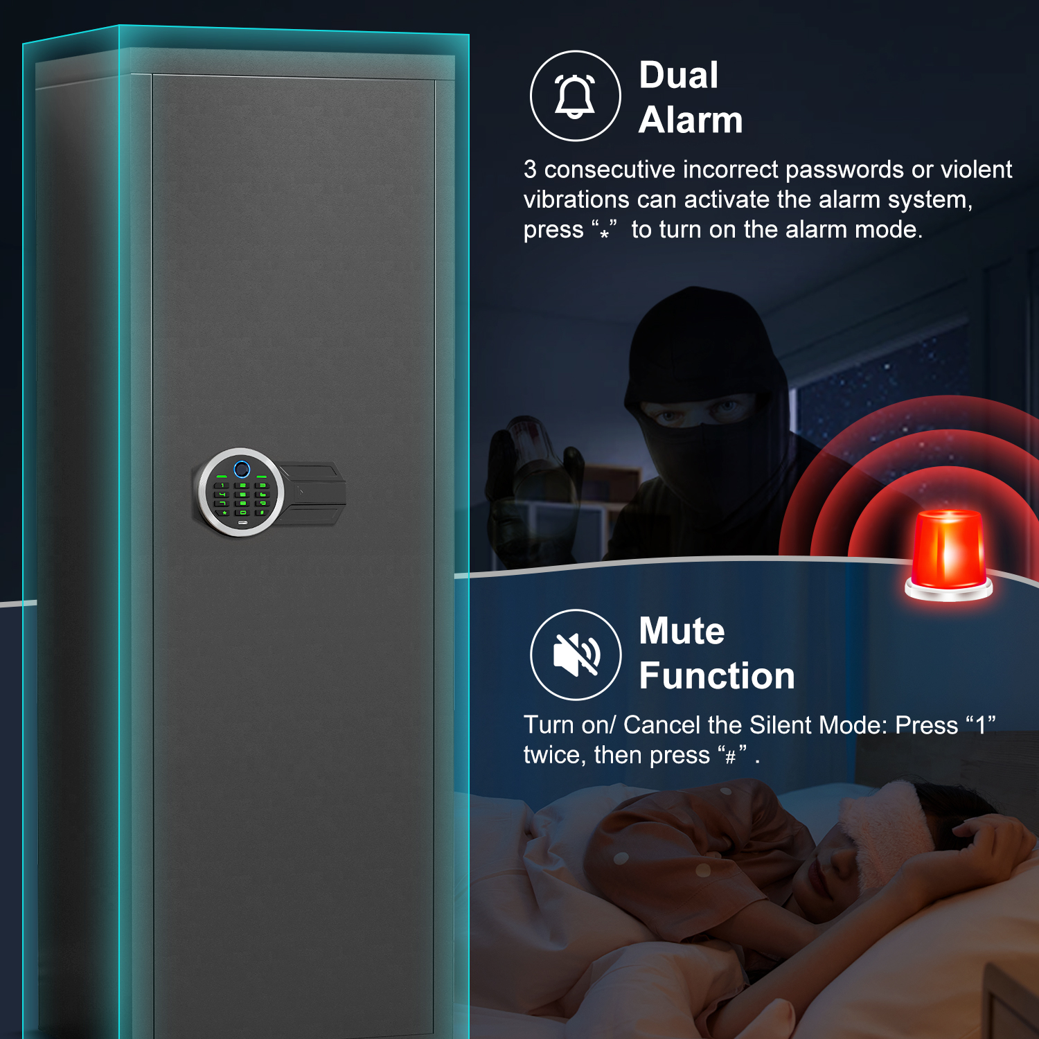 Kavey 7-8 Gun Safe for Shotguns, Large Unassembled Fingerprint Gun Safe for Shotguns and Pistols with Dual Alarm and Mute Mode, Long Gun Safe with Touchscreen Pad, Removable Shelve