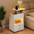 thumbnail image 4 of Dextrus White LED Nightstand with Charging Station, Lift Top Bedside Table with Drawers, 4 of 8