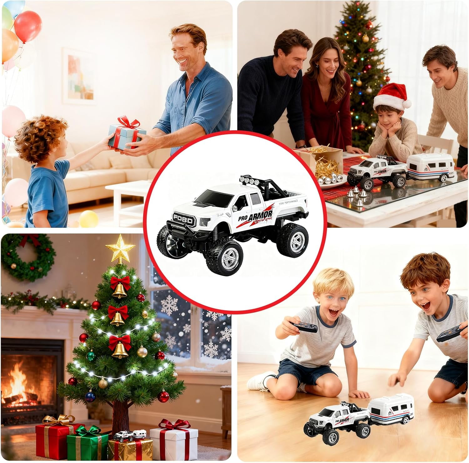 Mini RC Truck, 1/64 Scale Alloy Remote Control Monster Truck with Lights, 2.4GHz Remote Control Car, Mini Monster Truck with Trailer,Speed & Steering Adjustable White