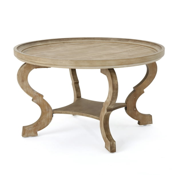 Alteri Faux Wood Circular Coffee Table, Natural Material Coffee Tables