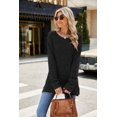thumbnail image 2 of Women's Round Neck Long Sleeve Ribbed Brushed Slit T-Shirt Top, 2 of 3