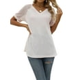 thumbnail image 5 of Liacowi Women's Summer T-Shirts Casual Short Lace Sleeve V Neck Solid Color Loose Fit Tops, 5 of 9