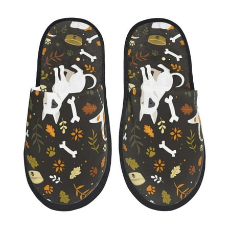 Balery Bones And Leaves Slient Indoor Furry Fleece Comfort House Shoes Soft Non-Slip Home Shoes Cotton slippers House Slippers-- Large