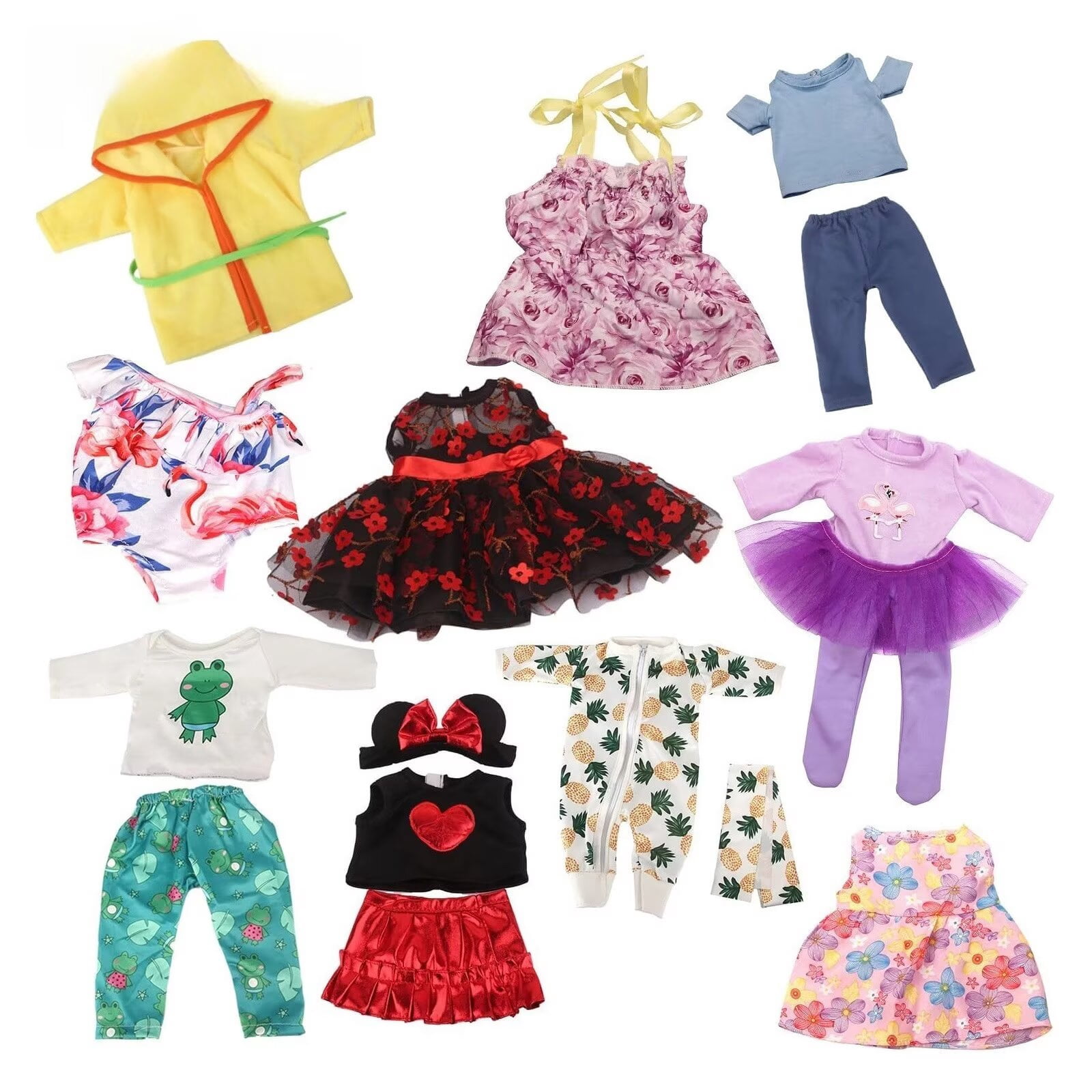 AlevRam 10 Sets 18 Inch Doll Clothes Set - Outfits for American Girl Dolls & 18" Dolls - Includes Pajamas, Dresses, Skirts, Swimsuit, Bodysuits - Gift for Girls Age 3+