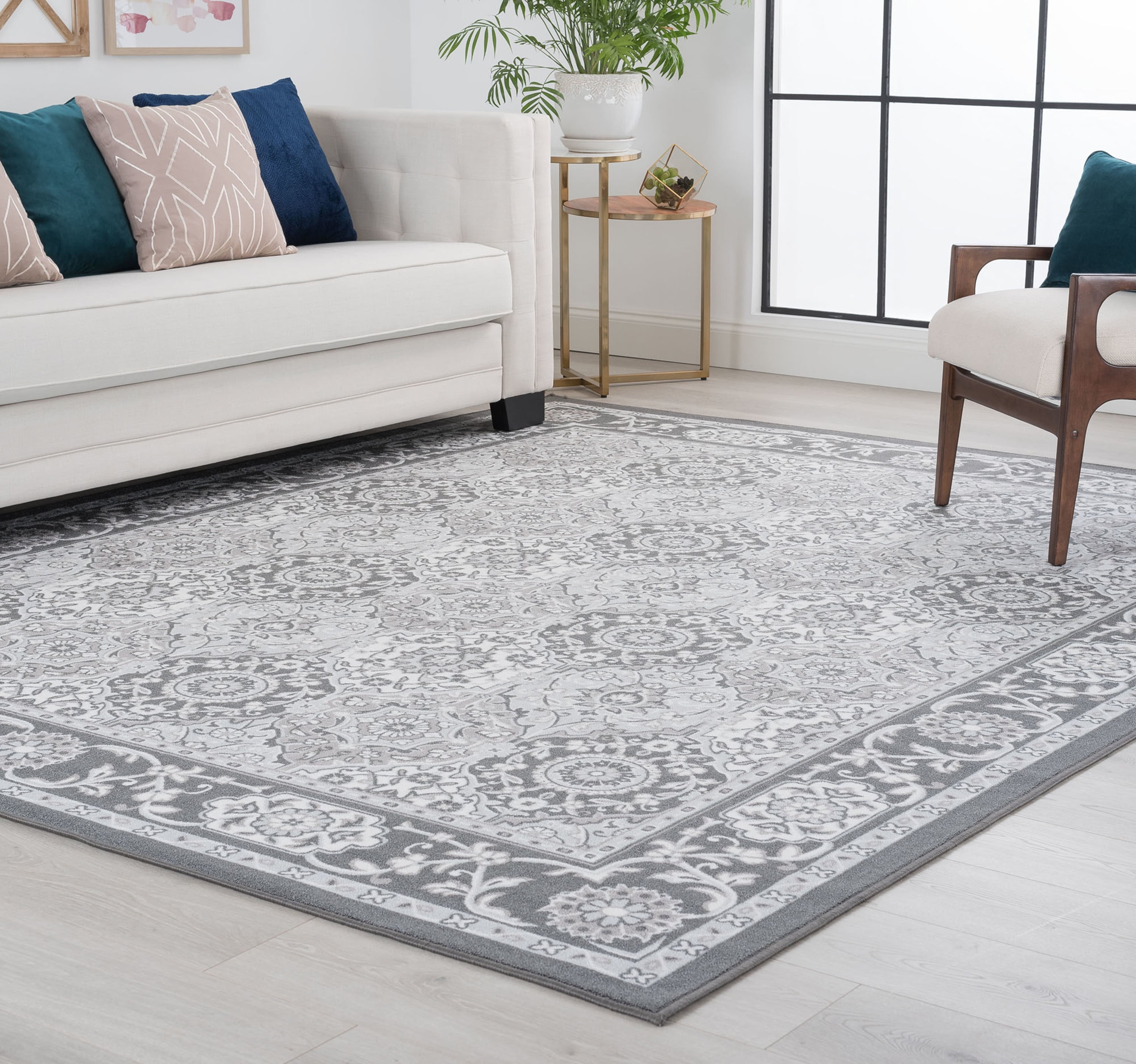 Traditional 4x6 Area Rug (3'11'' x 5'3'') Oriental Charcoal, Gray