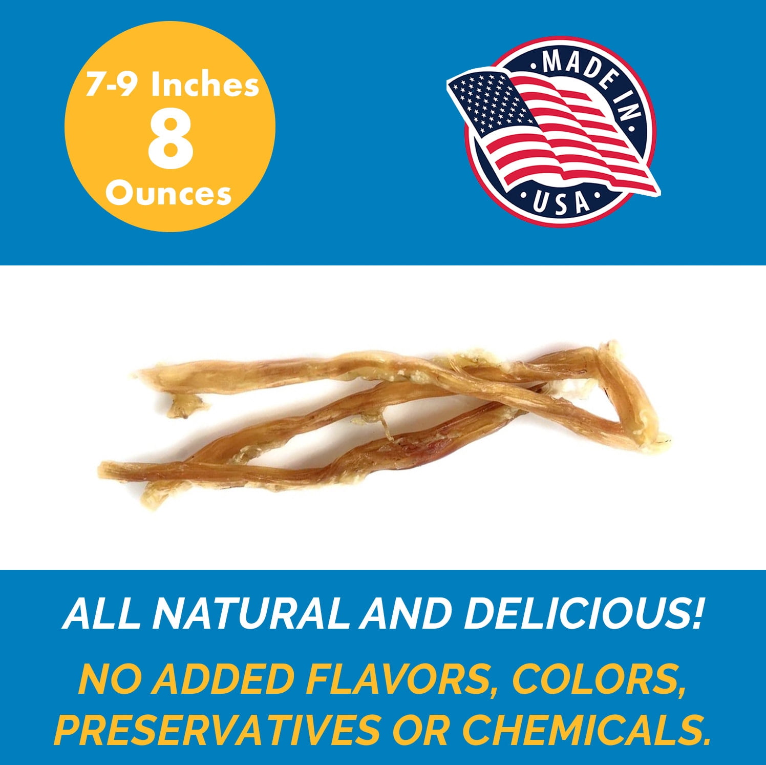 Beef Tendon Dog Chews | Snacks Made from Tendons in USA | 7-9 inches - Stick for Dogs (8oz Bag) by 123 Treats