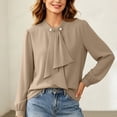thumbnail image 2 of hoksml Women's Bow Neck Chiffon Blouse Puff Long Sleeve Elegant Loose Shirt for Office Business Daily Flowy, 2 of 4