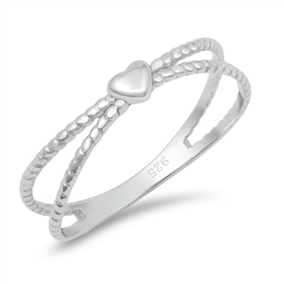 Rhodium Plated Sterling Silver Split Shank Rope Heart Ring Size 6