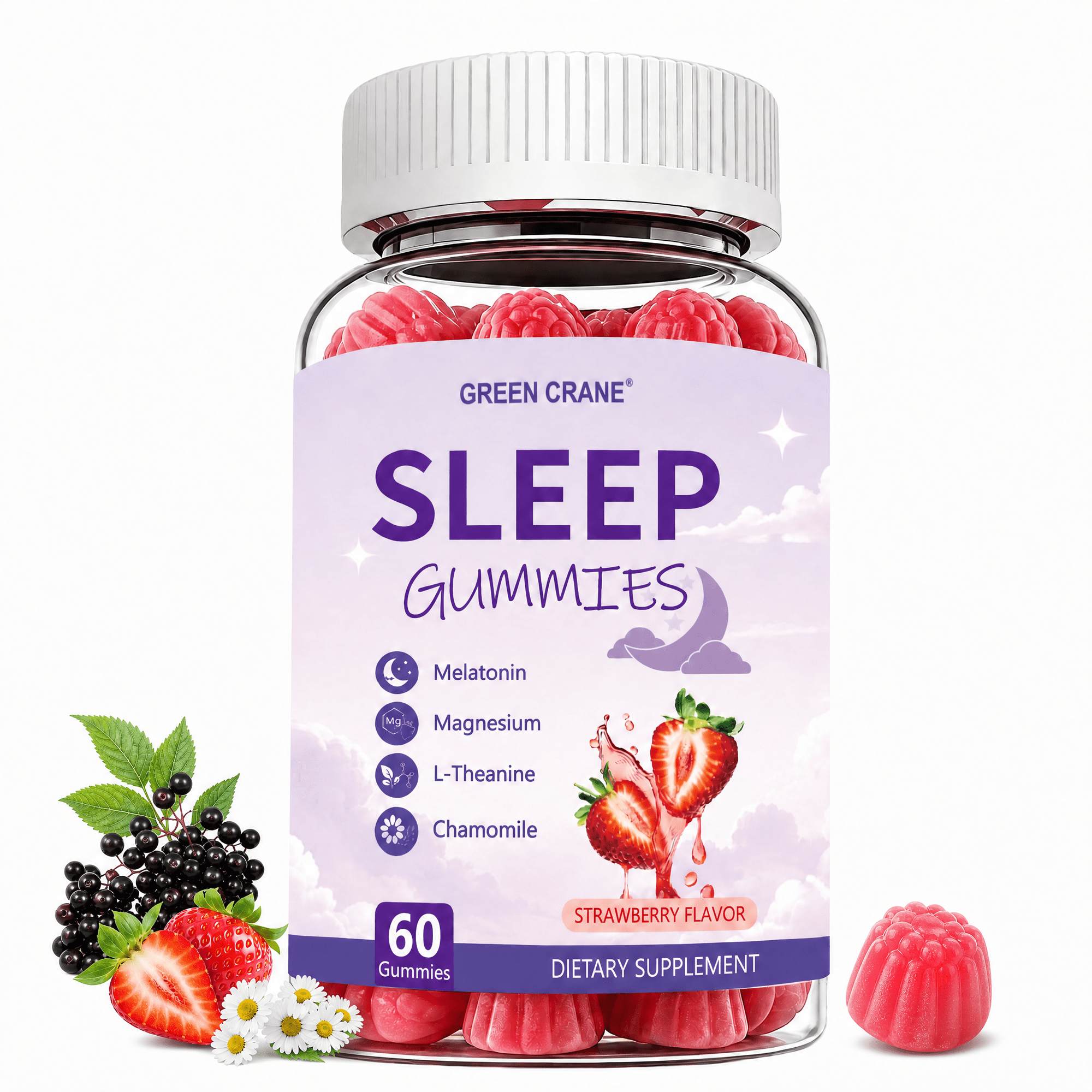 GREEN CRANE Sleep Gummies – Melatonin 5mg, Magnesium, L-Theanine for Restful Sleep Support, 60 Gummies