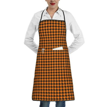 

Pofeuu Black And Orange Houndstooth Print Aprons with Pockets Cute Aprons for Kitchen Cooking Server Barber Chef Apron