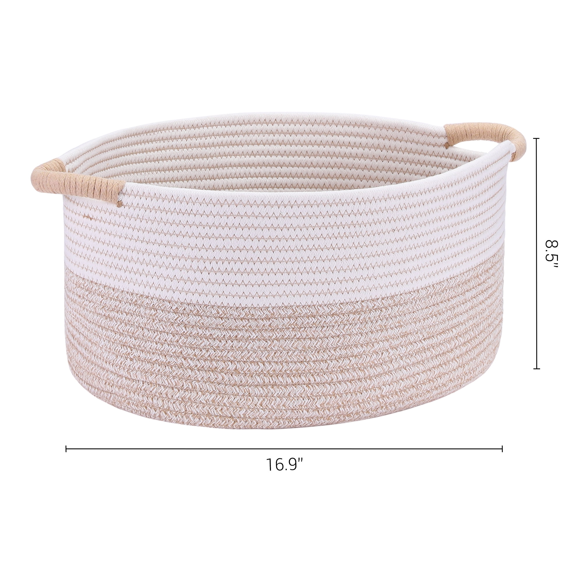 Unique Bargains Woven Storage Basket Bin with Handles White/Khaki 17*12.5*8.5in