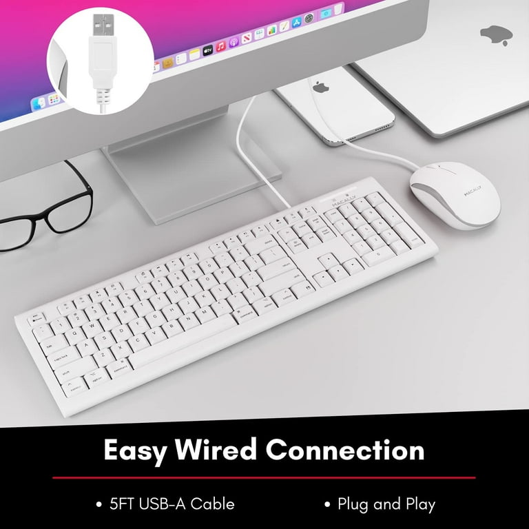 Macally USB Wired Keyboard & Mouse Combo – Full Size Ergonomic