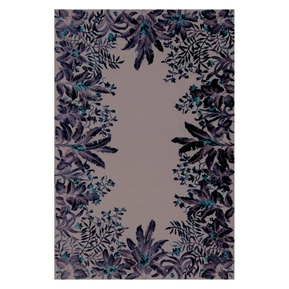 KAS Rugs Emerald 9001 Black Tropical Border 7'6" Round Size Area Rug