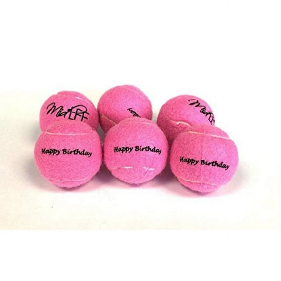 midlee happy birthday dog tennis balls (6 pack) (regular, pink)