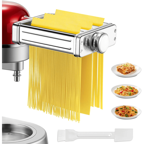 FOHERE 3 In 1 Pasta Maker Attachment for Kitchen Aid Stand Mixer, 7-Level Thickness Adjustable Pasta Roller Attachment for Fettuccine and Linguine