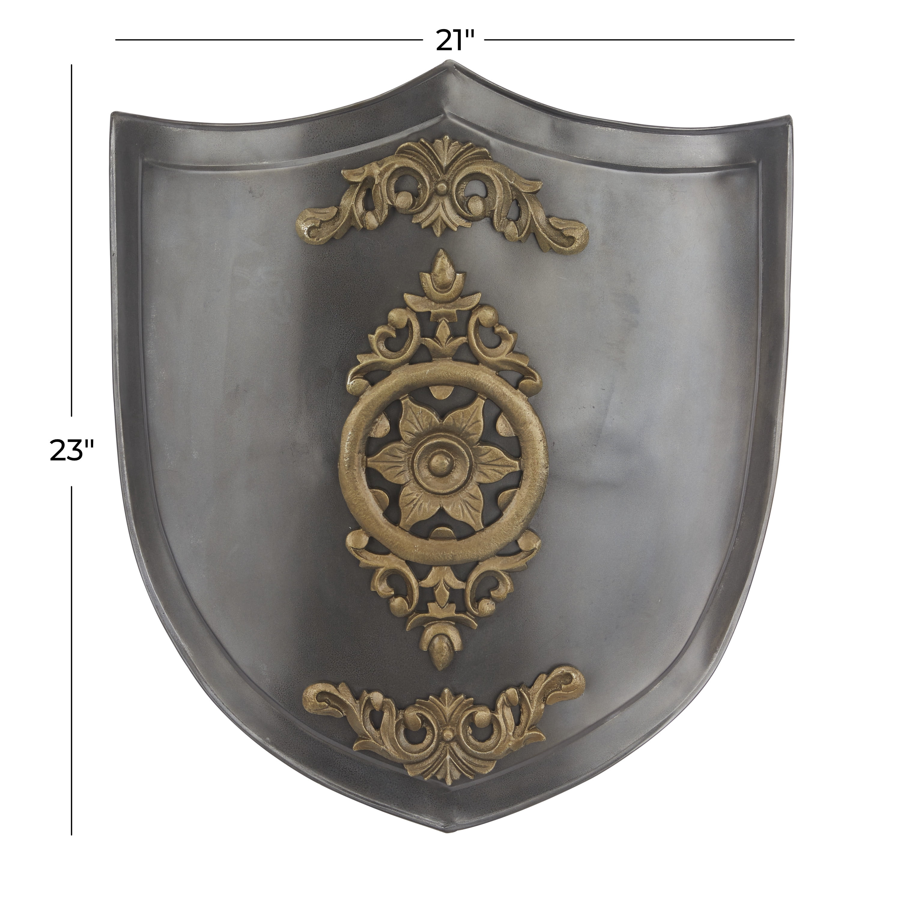 DecMode Gray Metal Armor Shield Wall Decor