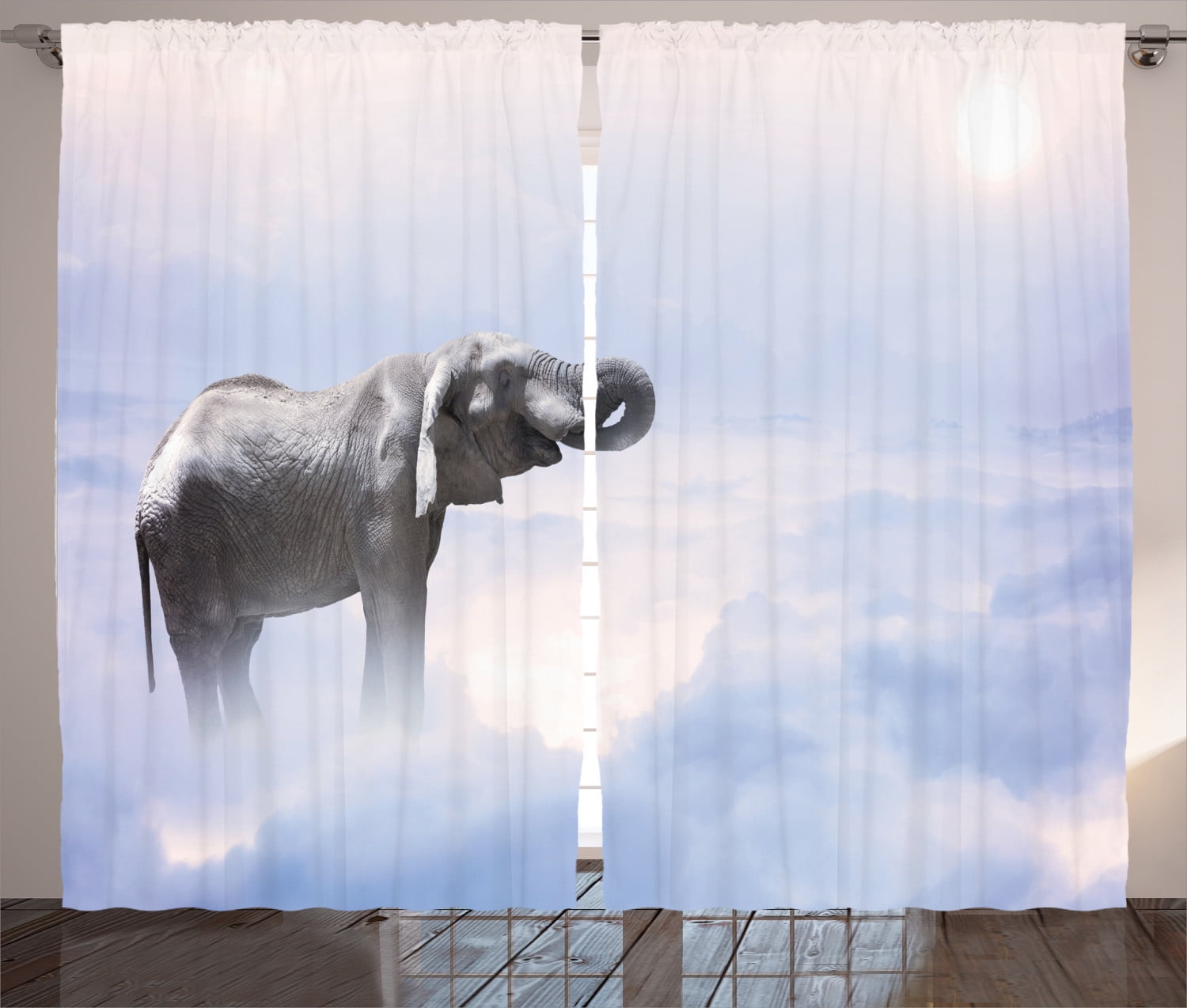 Elephant Curtains 2 Panels Set, An Elephant Standing in the Clouds