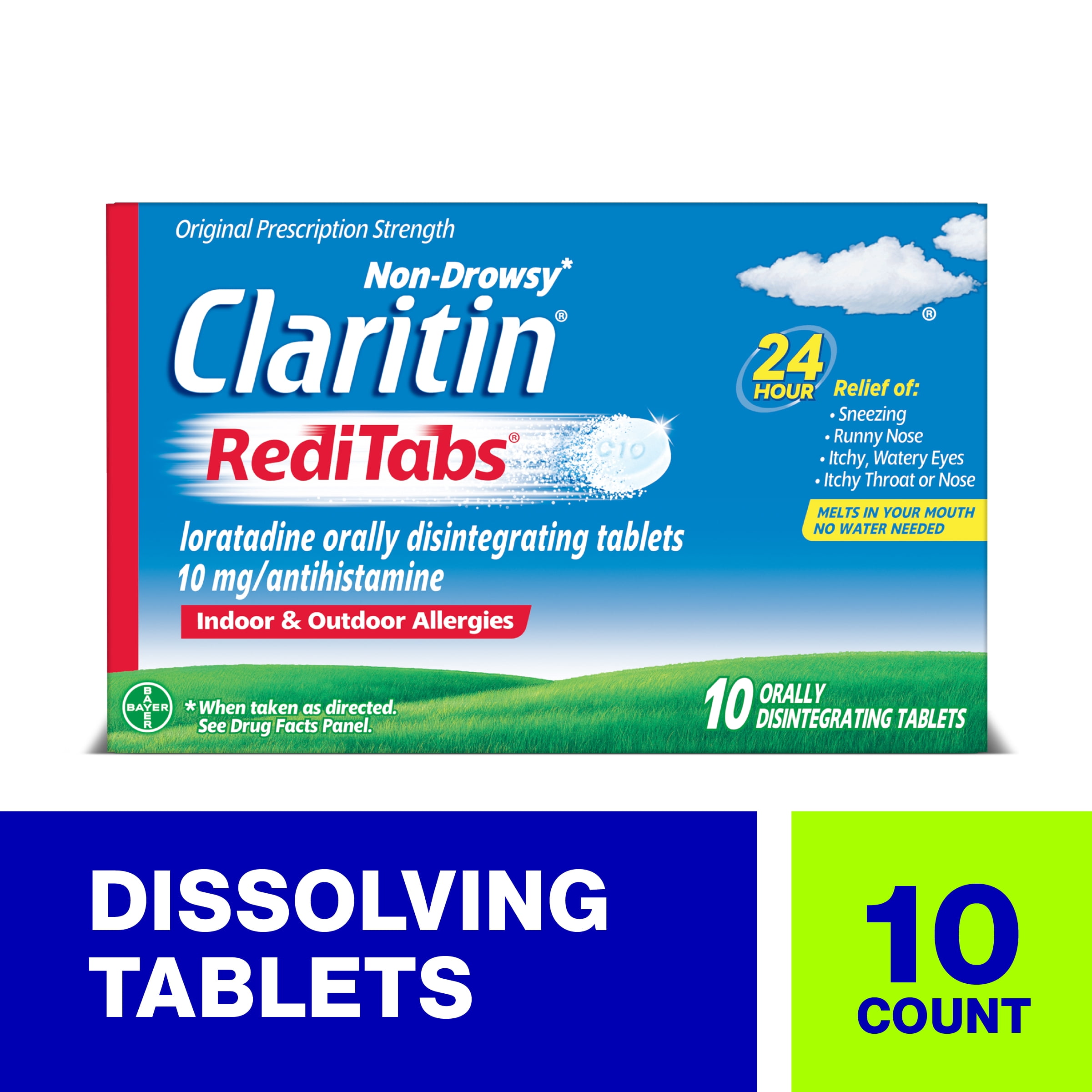 (3 pack) Claritin RediTabs 24 Hour Non-Drowsy Allergy Medicine, Loratadine Antihistamine Tablets, 10 Ct