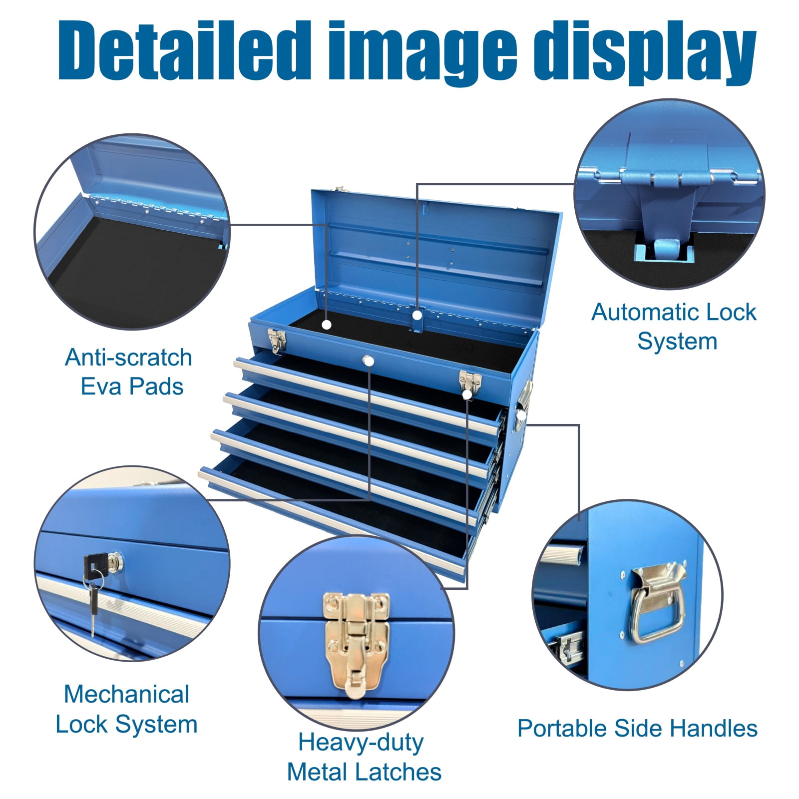 Deiokin 21" Heavy Duty Metal Tool Box, 4-Drawer Portable Tool Chest with Ball Bearing Slides & Auto-Locking System