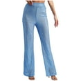 thumbnail image 3 of iiniim Women's Sparkly Sequin High Wasit Pants Straight Wide Leg Trousers for Club Party Light Blue L, 3 of 7